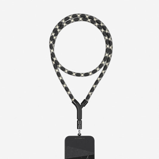 英國設計品牌M.CRAFTSMAN Yoggle手機背帶,使用高質感黑米編織繩,創新不鏽鋼夾片手機掛繩