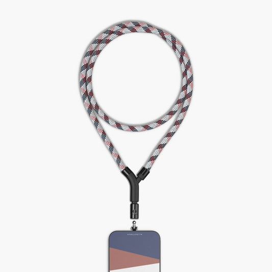 英國設計品牌M.CRAFTSMAN Yoggle手機背帶,使用高質感紅藍編織繩,創新不鏽鋼夾片手機掛繩