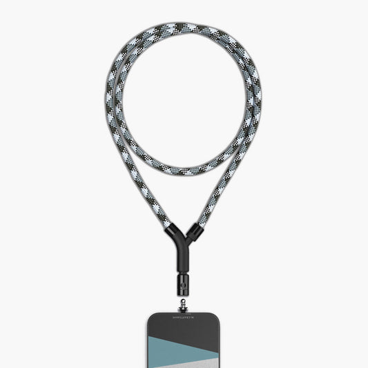 英國設計品牌M.CRAFTSMAN Yoggle手機背帶,使用高質感藍綠編織繩,創新不鏽鋼夾片手機掛繩