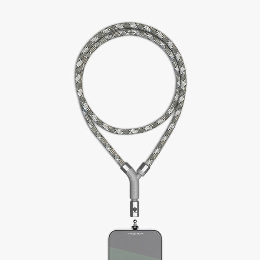 英國設計品牌M.CRAFTSMAN Yoggle手機背帶,使用高質感綠灰編織繩,創新不鏽鋼夾片手機掛繩