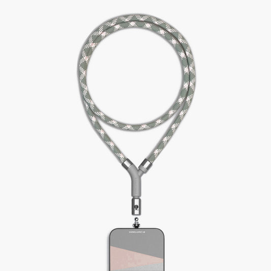 英國設計品牌M.CRAFTSMAN Yoggle手機背帶,使用高質感粉綠編織繩,創新不鏽鋼夾片手機掛繩